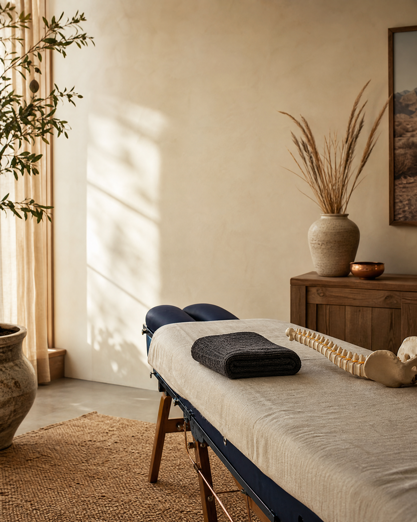 Prepared treatment table inside the CHIRO ON CALL mobile clinical suite